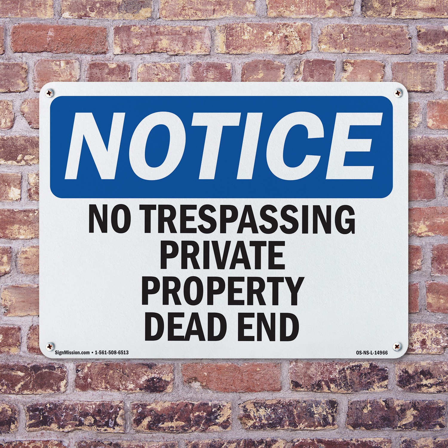 No Trespassing Private Property Dead End OSHA Notice Sign, Decal 5 or 10 Pack