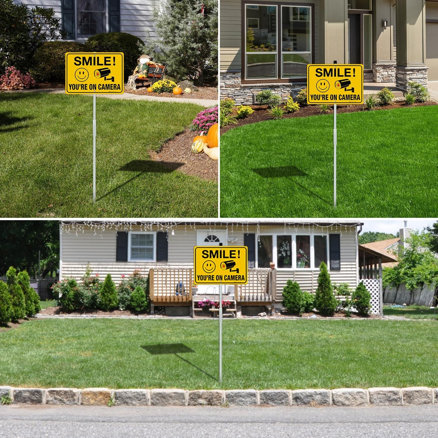 4-Pack Reflective Smile Signs with 36″ Stake – Rust-Free Aluminum, Fade Resistan