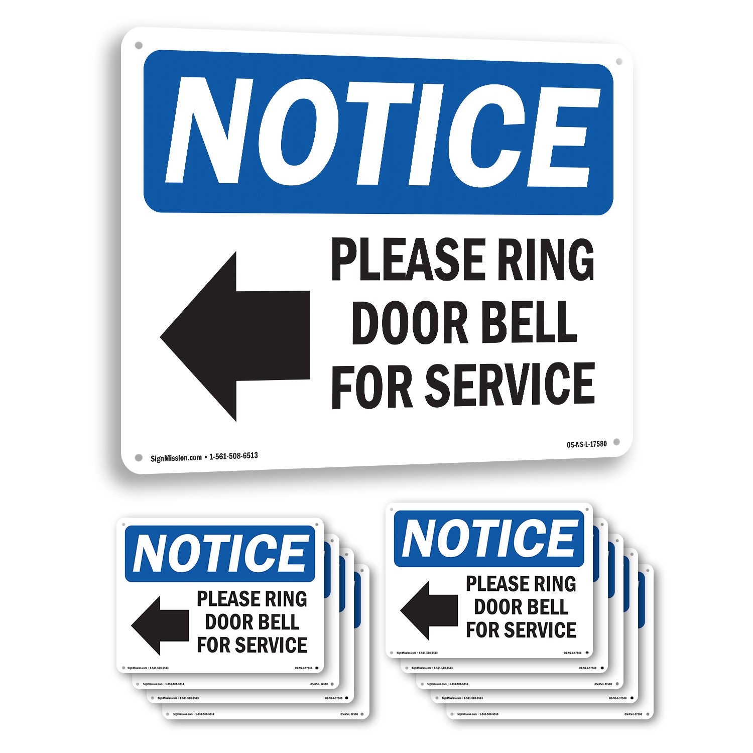 Please Ring Door Bell For Service OSHA Notice Sign Metal, Decal – 5 or 10 Pack