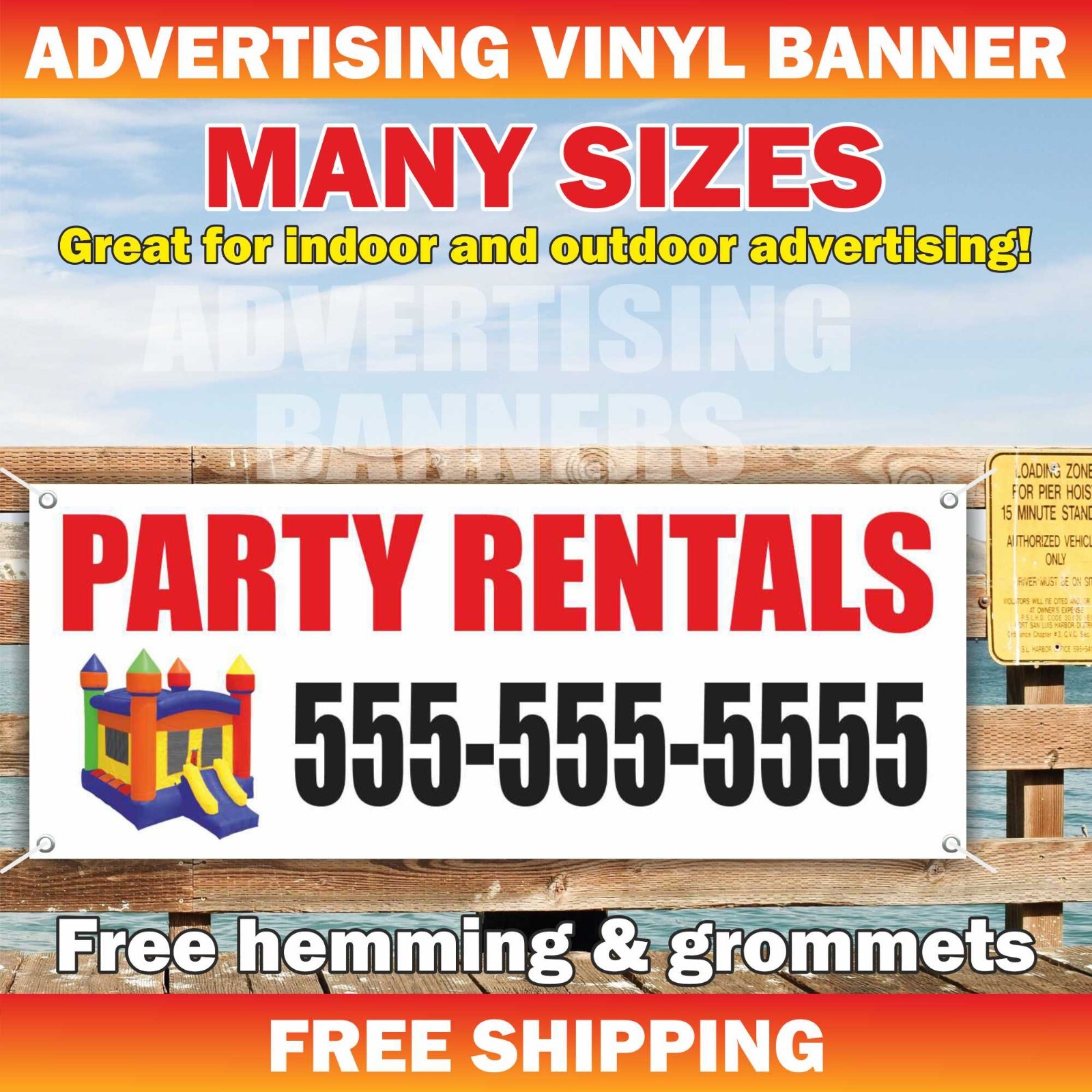PARTY RENTALS Advertising Banner Vinyl Mesh Sign Party Room MOON BOUNCE HOUSES