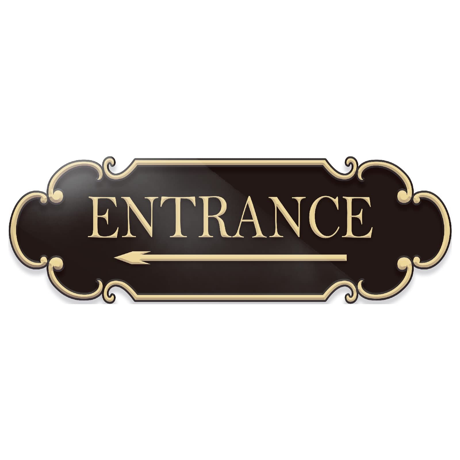 9×3 Inch Entrance Sign With Left Arrow Acrylic SelfStick Black Gold