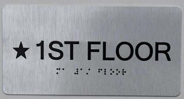 Star Floor Number 1 Sign Silver -Tactile Touch Braille Sign ……–REF24-1027