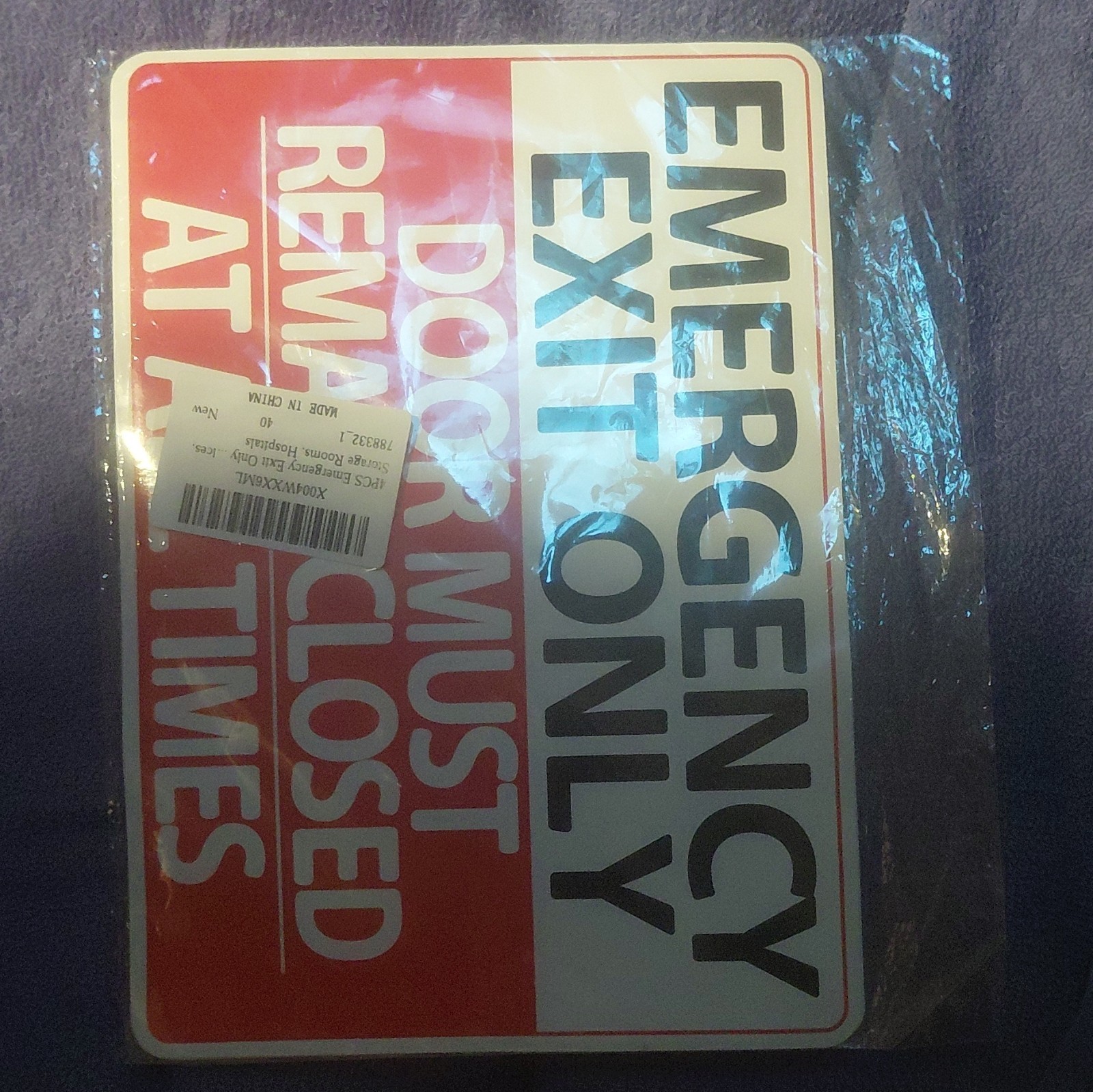 Emergency Exit Only Door Must Remain Closed Sign Self-Adhesive Weatherproof 4pak