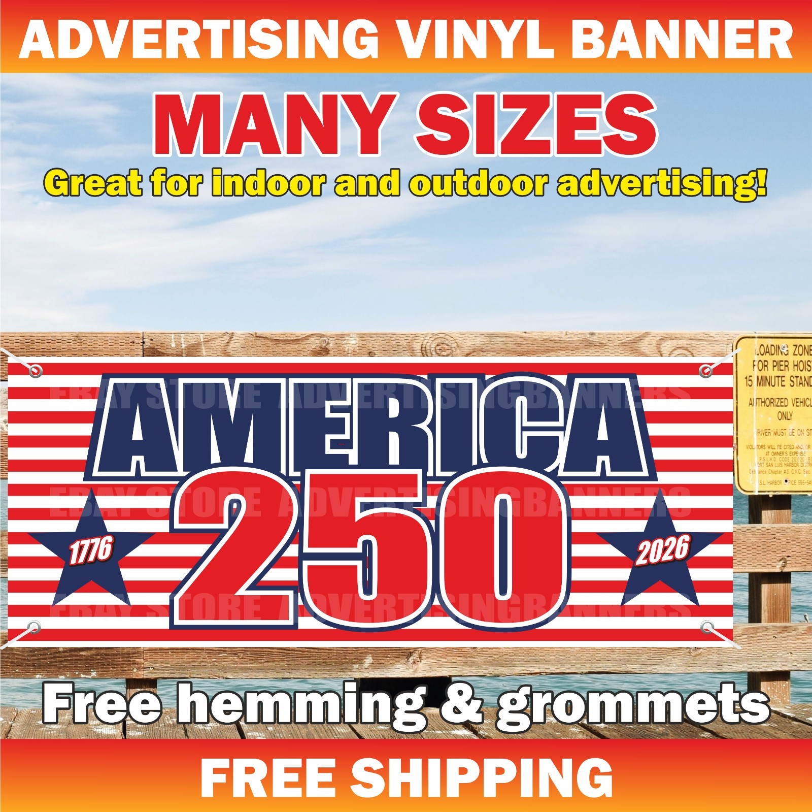 AMERICA 250 BIRTHDAY Advertising Banner Vinyl Mesh Sign 250 Years USA 1776 2026