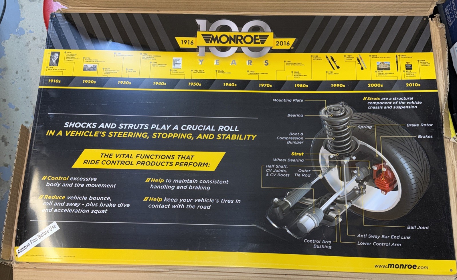 Monroe SHOCKS & STRUTS 100TH ANNIVERSARY Metal Sign Large 35” Long