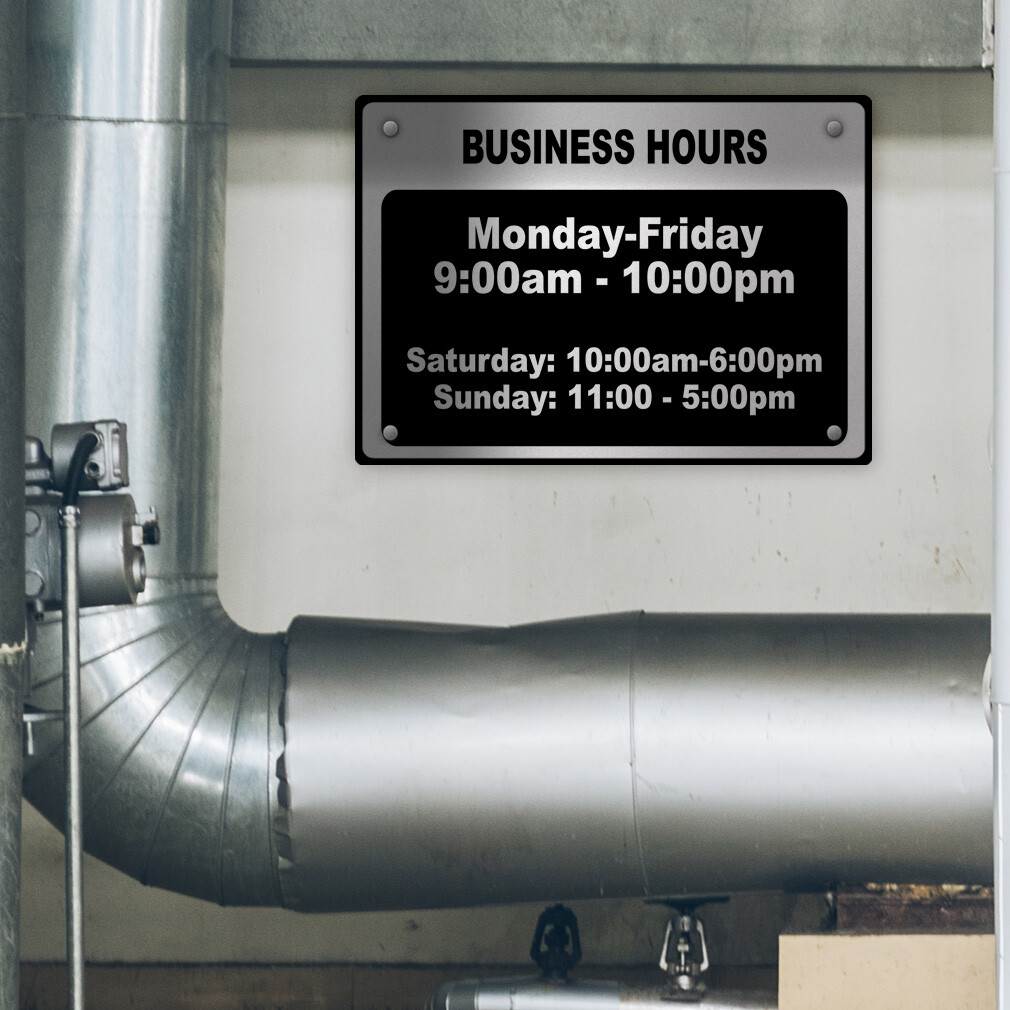 Horizontal Metal Sign Mon-Fri 9:00Am-10:00Pm Sat 10:00Am-6:00Pm Sun 11:00-5:00Pm
