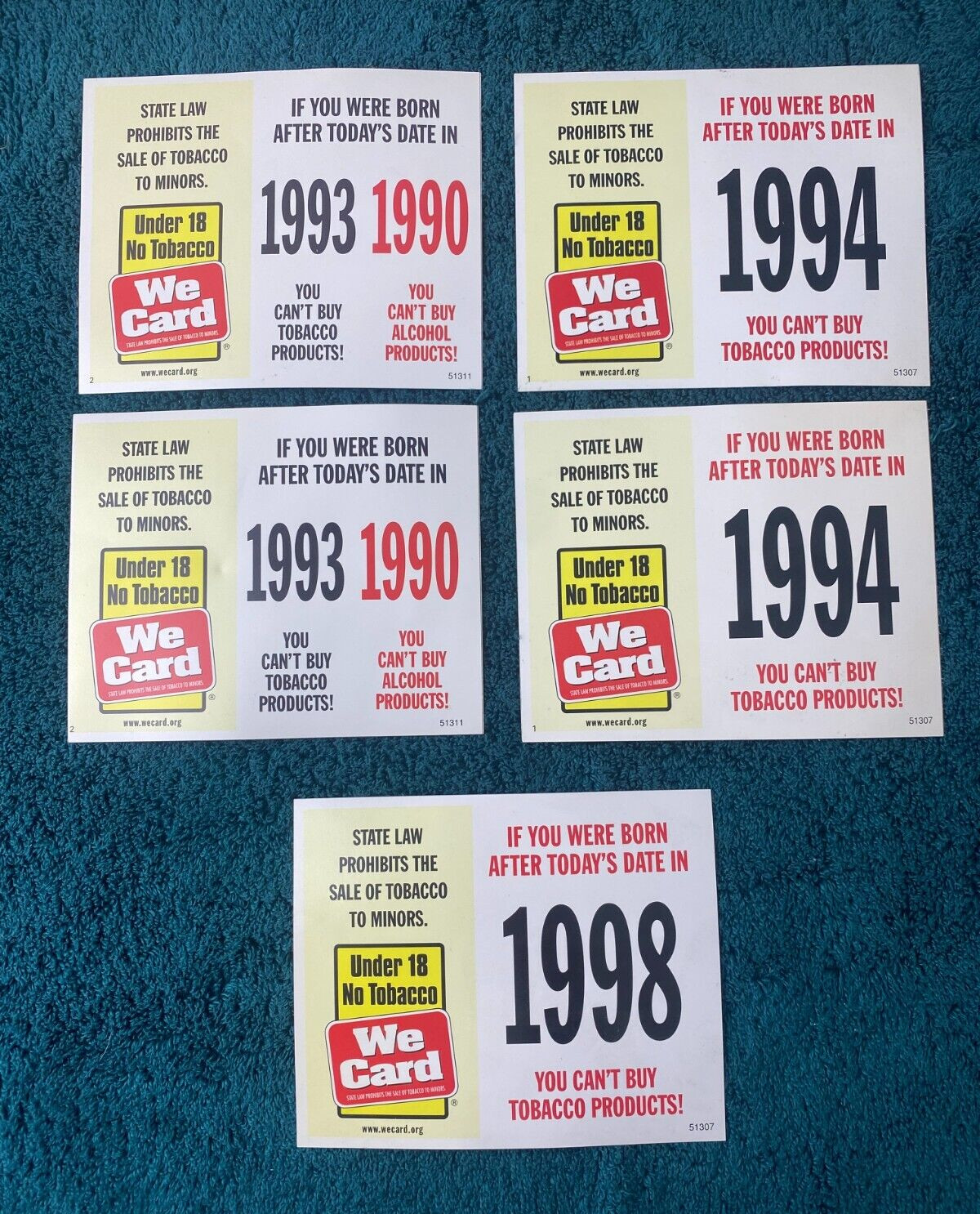 VTG MOVIE PROPS? We Card Under 18 No Tobacco Sign Window Decal Sticker 2-Sided