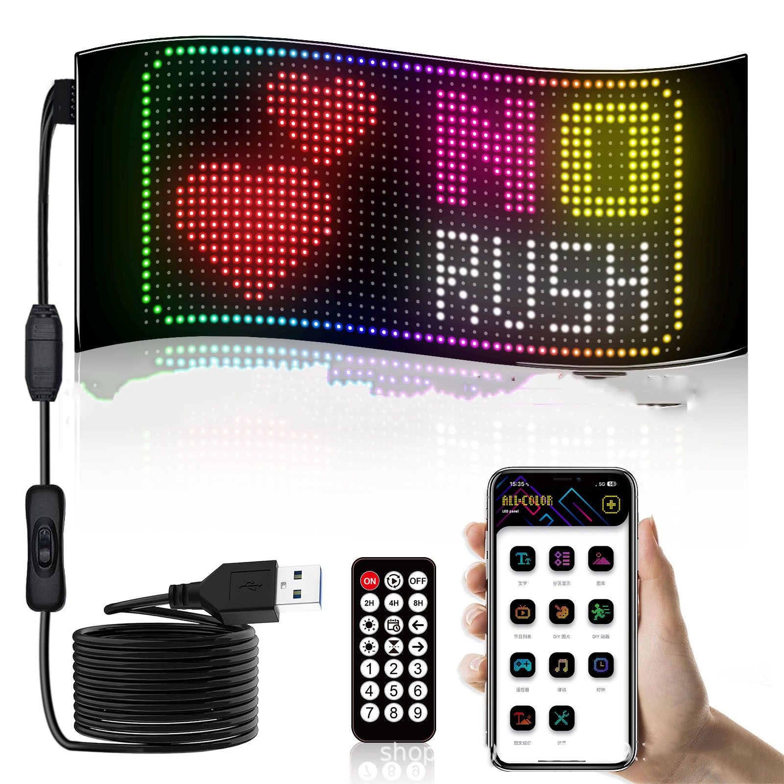 Car Windshield LED Sign 32*160Pixel App Control Programmable Flexible Led Screen