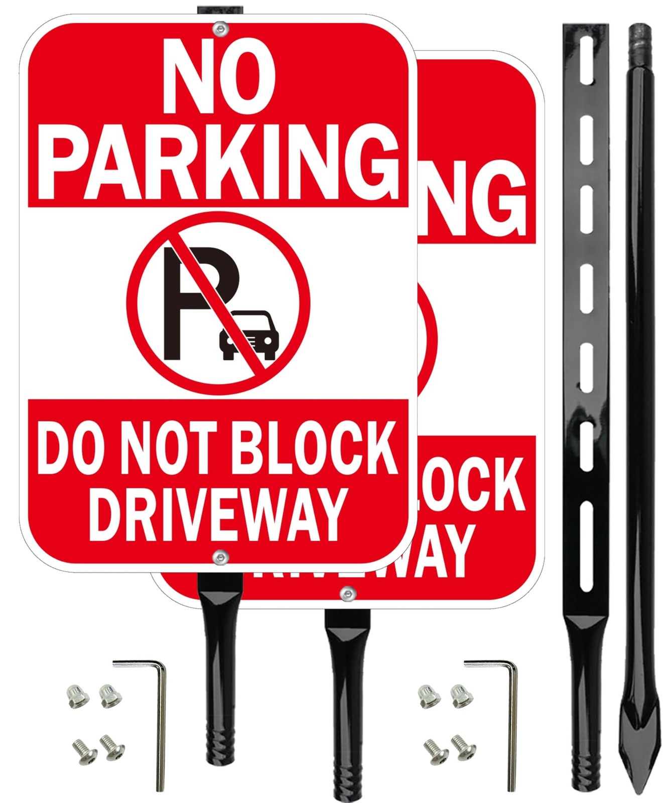 No Parking Signs 10×14 Reflective Aluminum with 35-Inch Stakes, 2 Pack