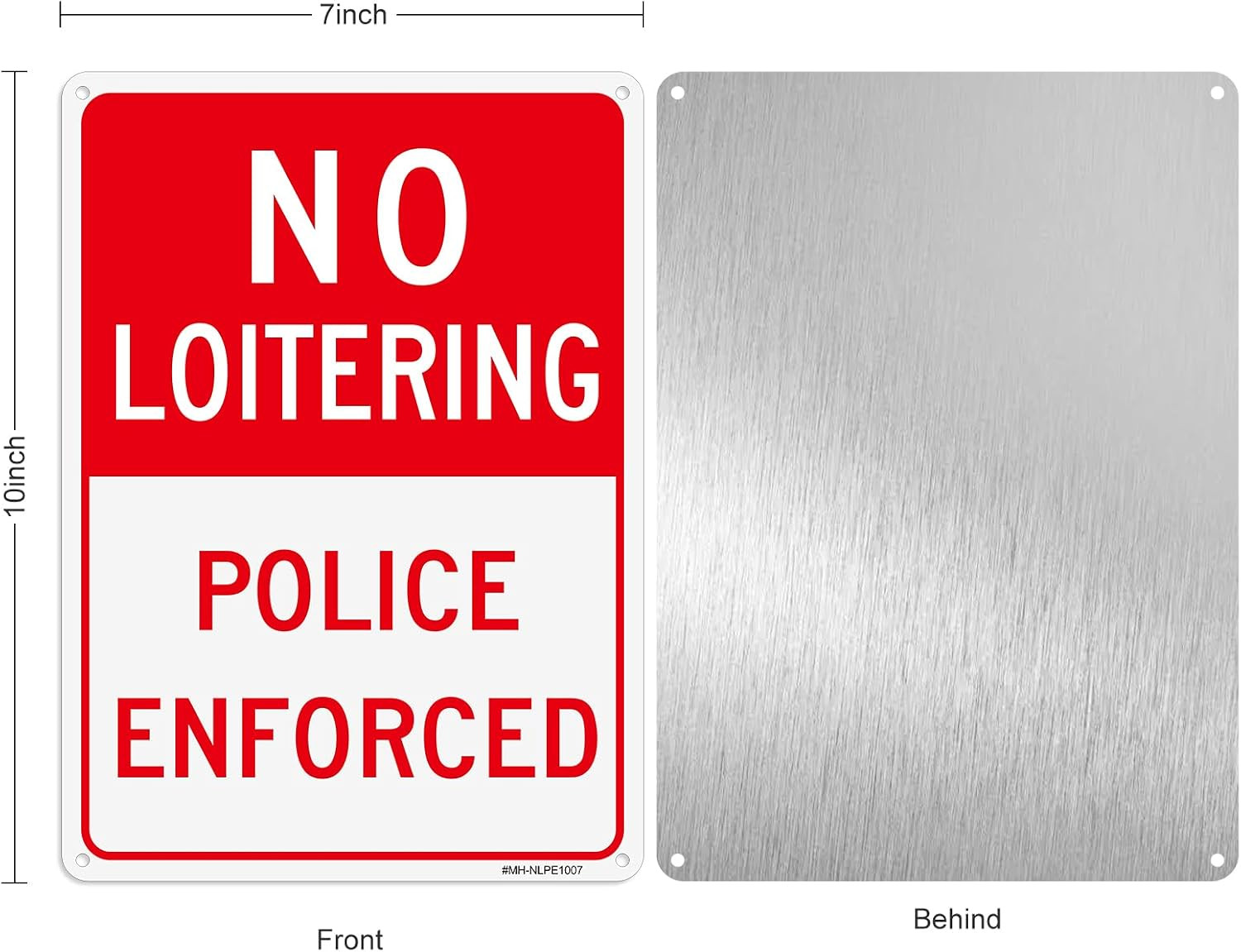 No Loitering Sign, 2 Pack 10” X 7” No Loitering Police Enforced Aluminum Signs