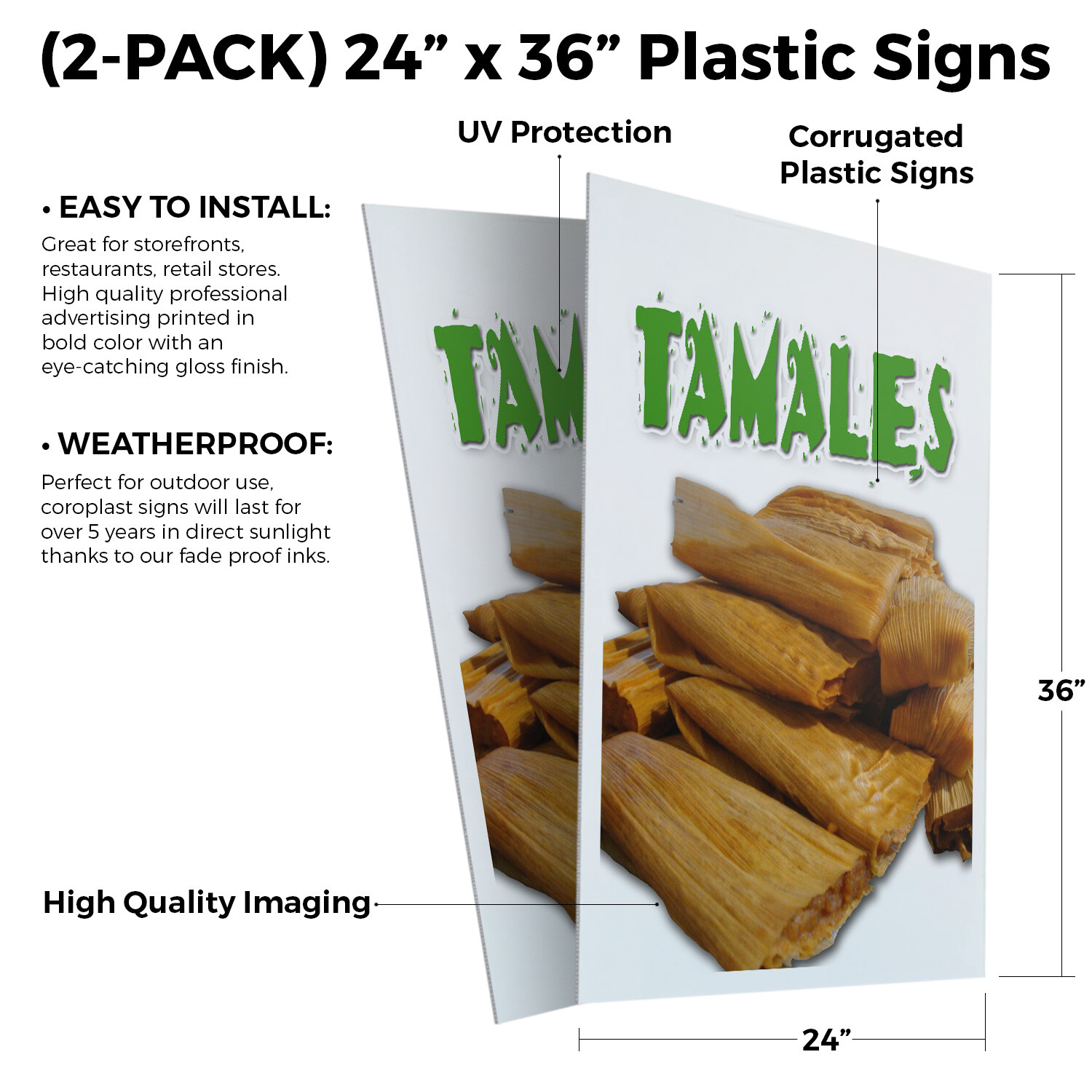 Tamales 24″ x 36″ 2 Pack Of Store Sign Plastic Or Decal