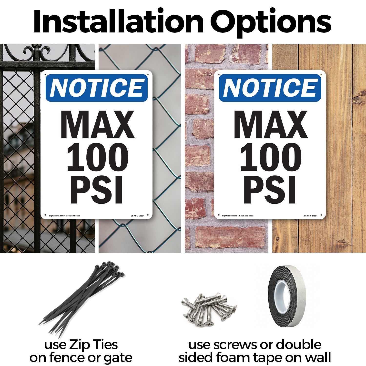Max 100 PSI OSHA Notice Sign Metal, Plastic, Or Decal – 5 or 10 Pack