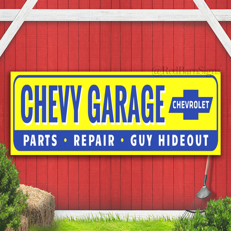 Chevy Garage Chevrolet Automotive Car Man Cave Sports Parts Repair Banner Sign