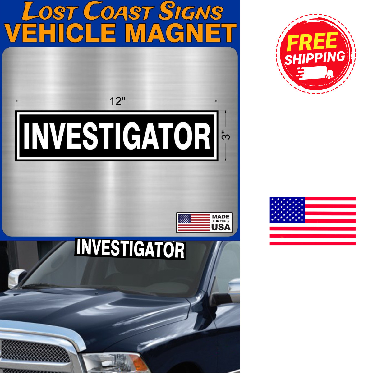 Heavy-Duty Investigator Vehicle Magnet – Truck Car Sticker Decal Sign