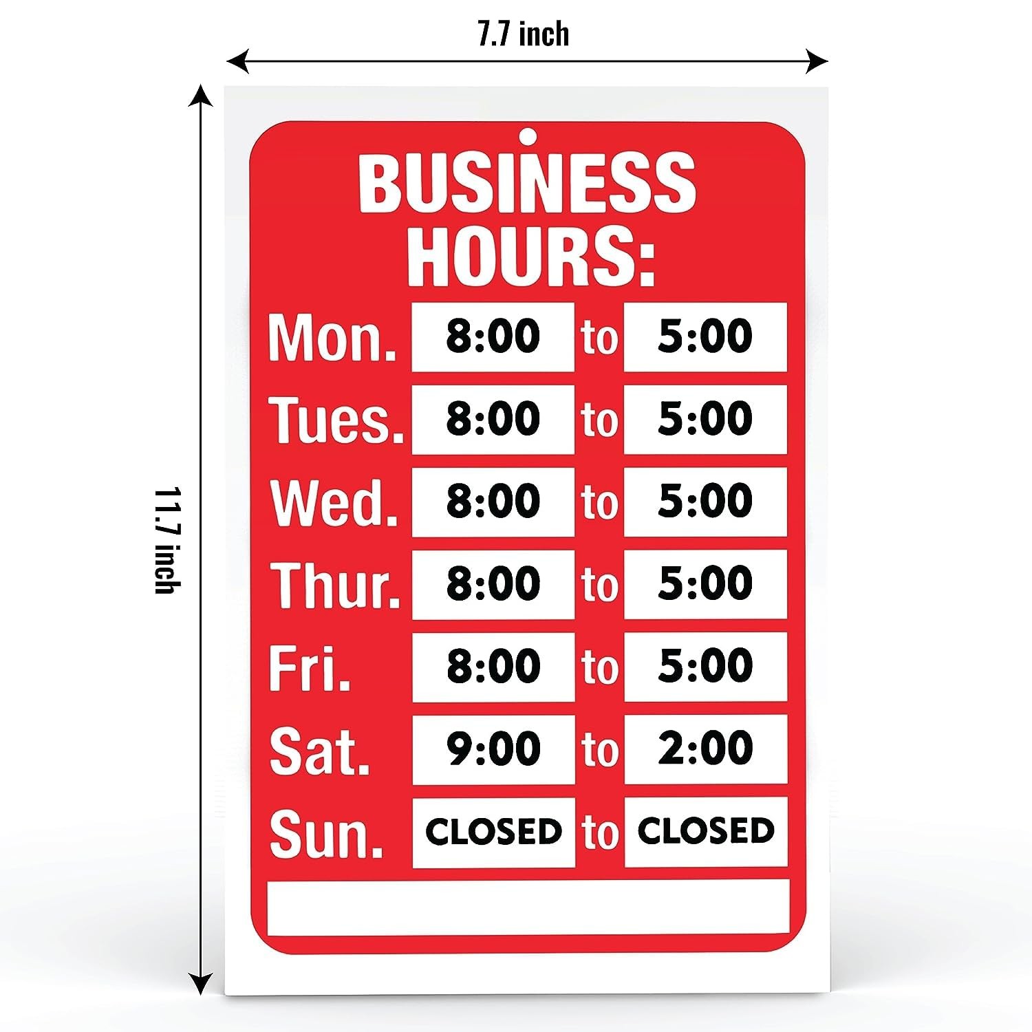 Business Hours Sign for Glass Door 11.7 x 7.7 Inch 1 Pack