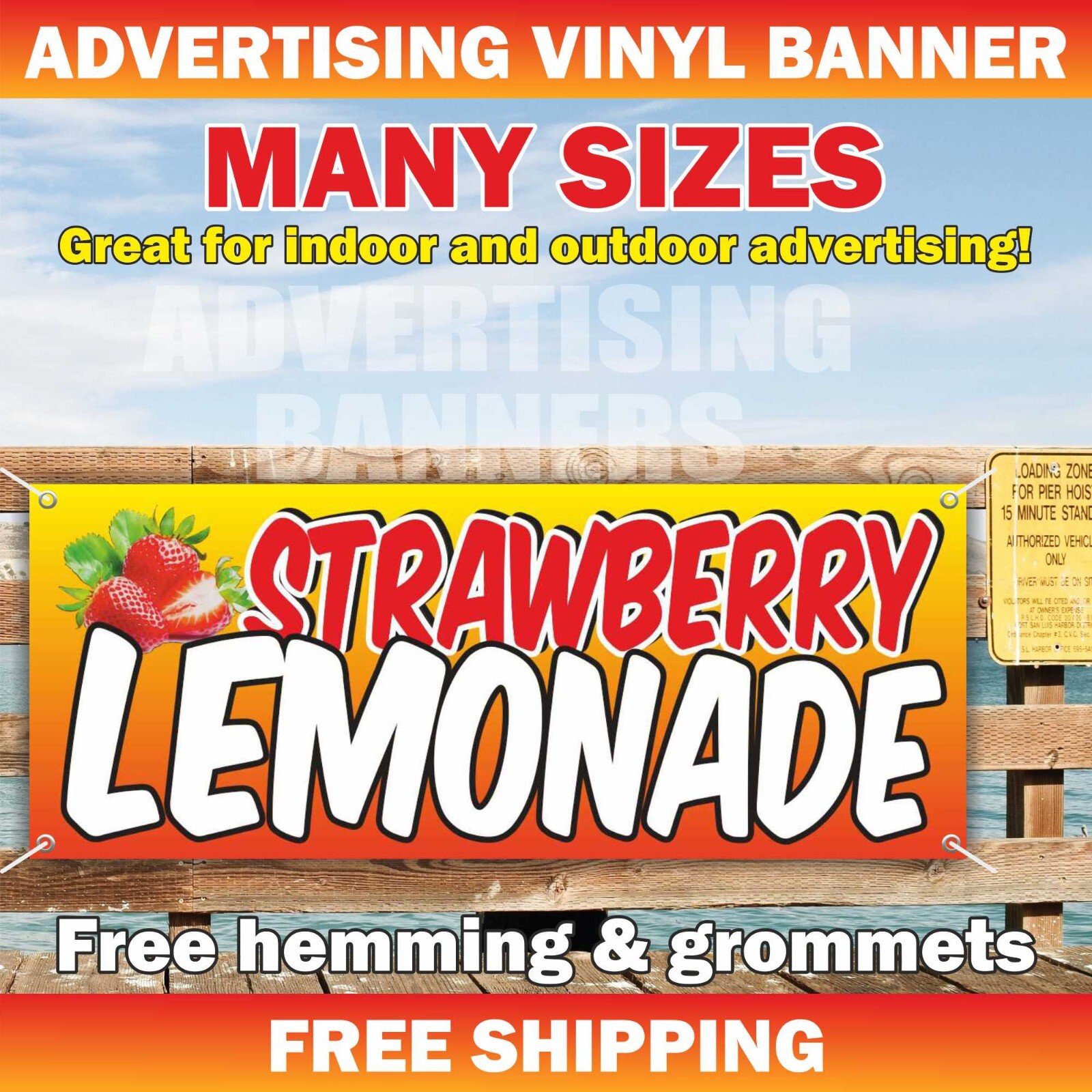 STRAWBERRY LEMONADE Advertising Banner Vinyl Mesh Sign Frozen Flavor ICE COLD