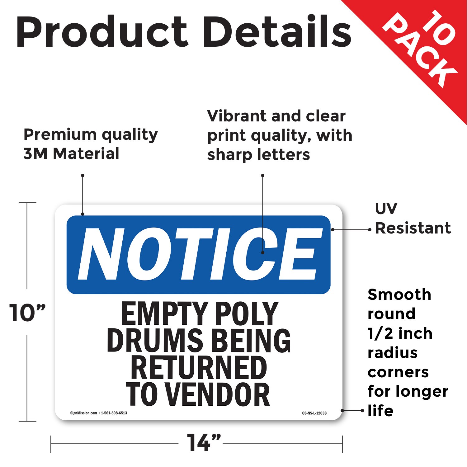 Empty Poly Drums Being Returned To Vendor OSHA Notice Sign, Decal 5 or 10 Pack