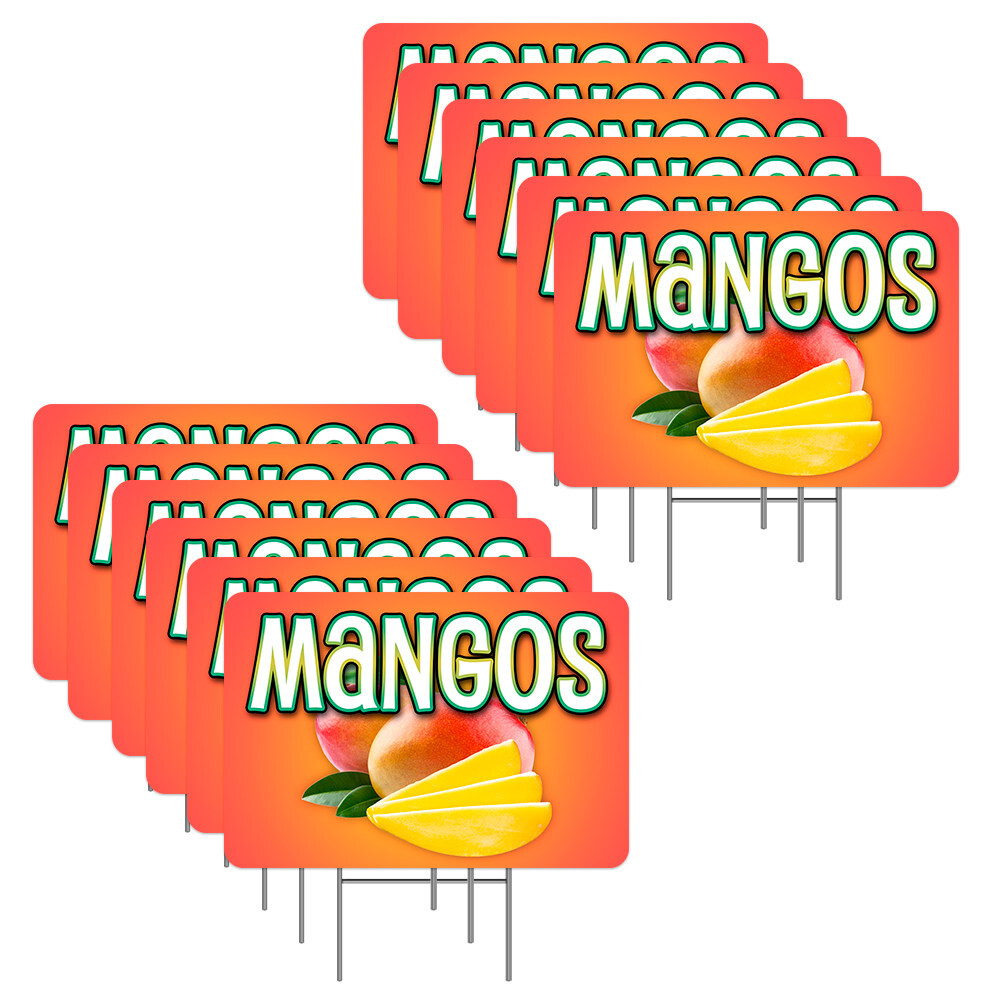 Mangos 12 Pack Yard Signs – Each Sign is 24″ x 16″ Single-Sided and Comes with M