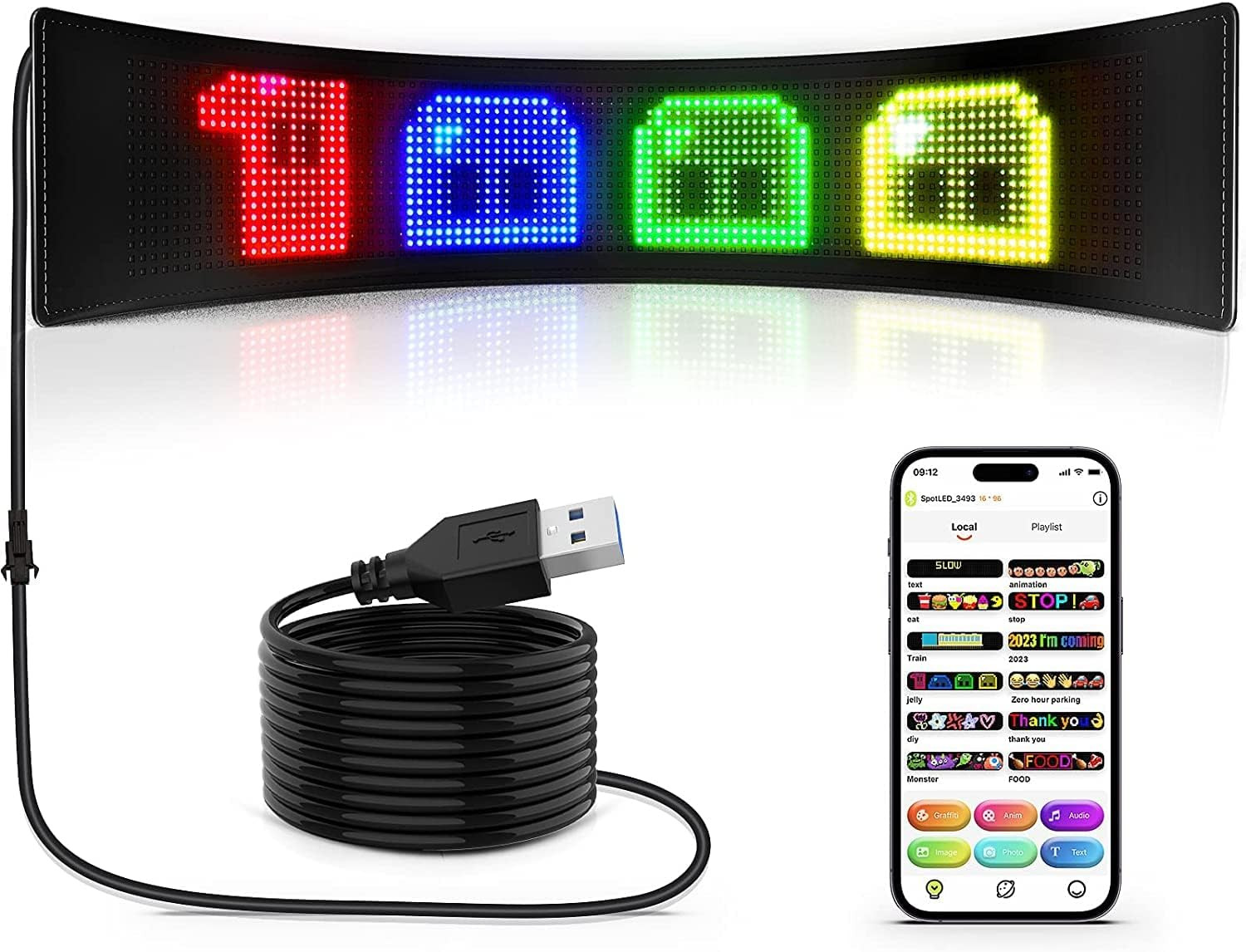 Customizable Full-Color LED Sign with Bluetooth Control for Cars & Events