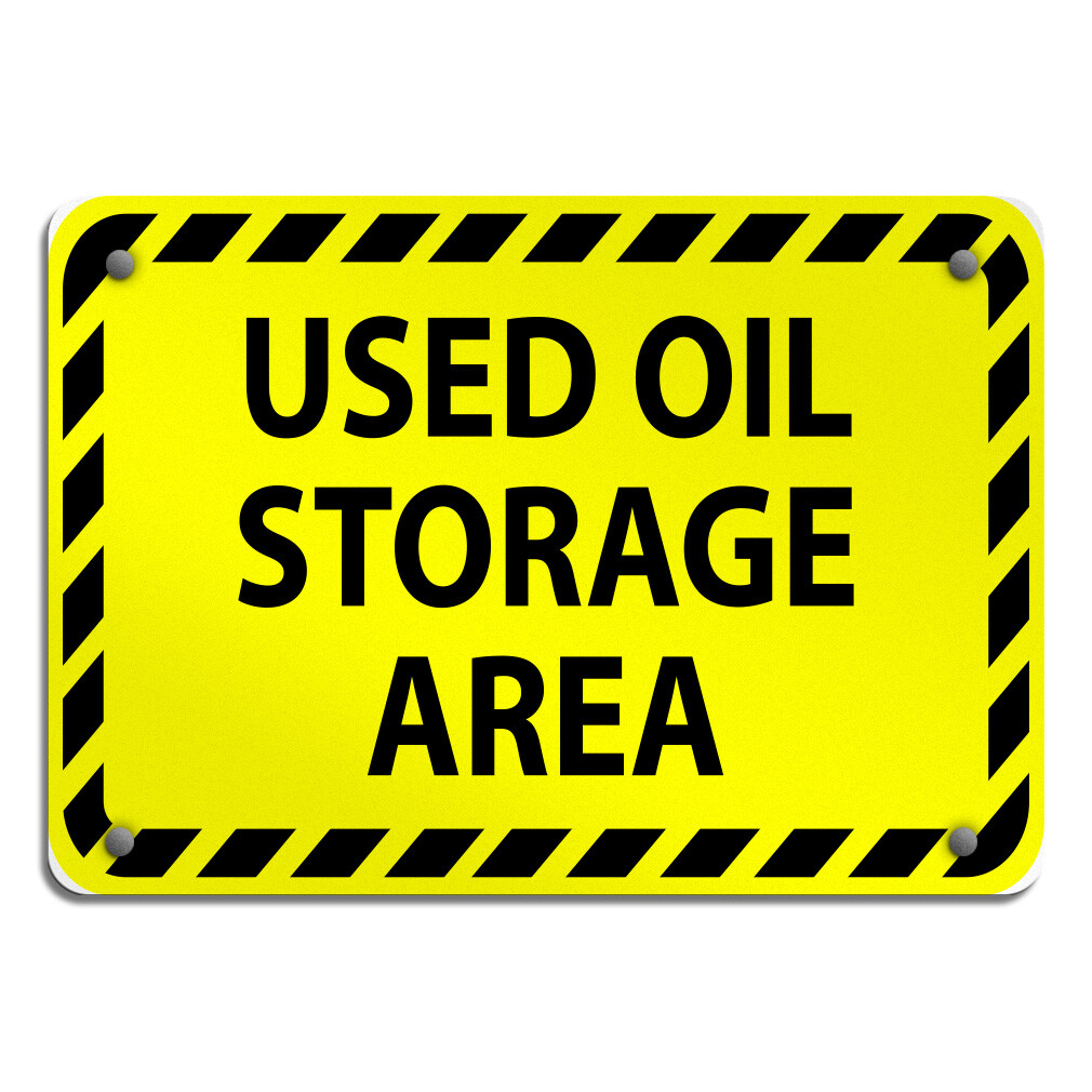 Aluminum Horizontal Metal Sign Used Oil Storage Area B Hazard Waste Yellow