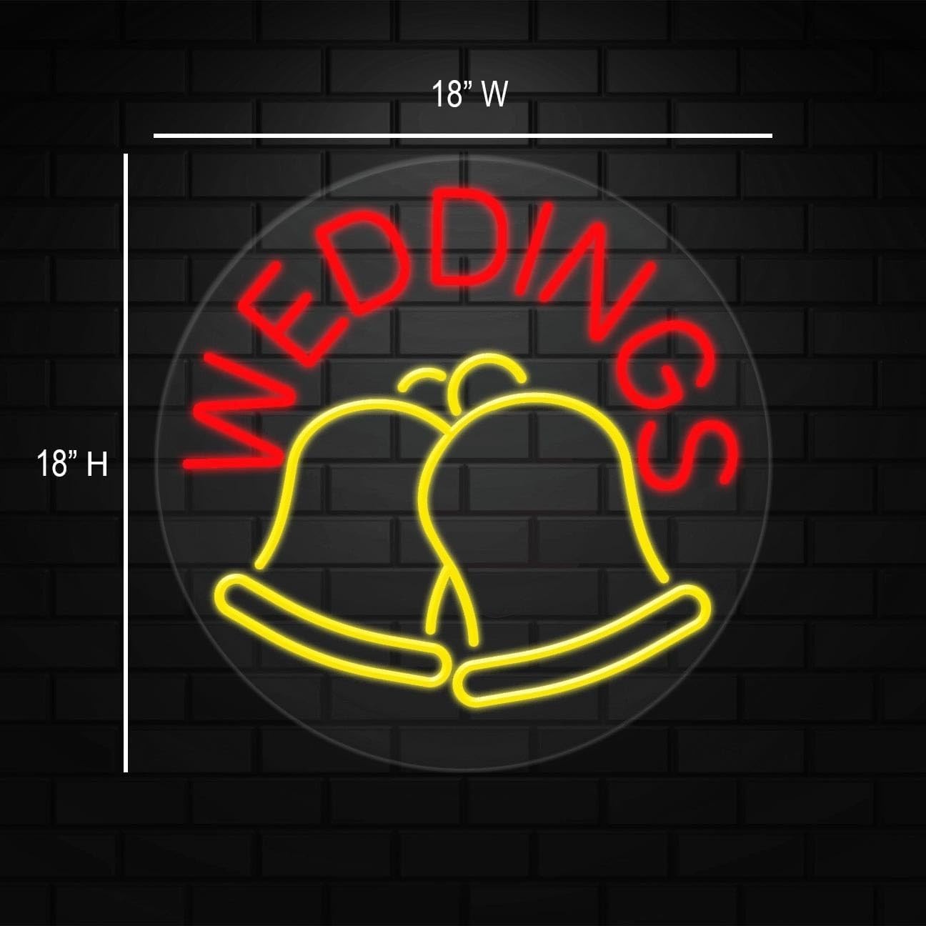 Weddings Sign for Retail Displays | LED Flex Neon | 18″W x 18″H x 1″D