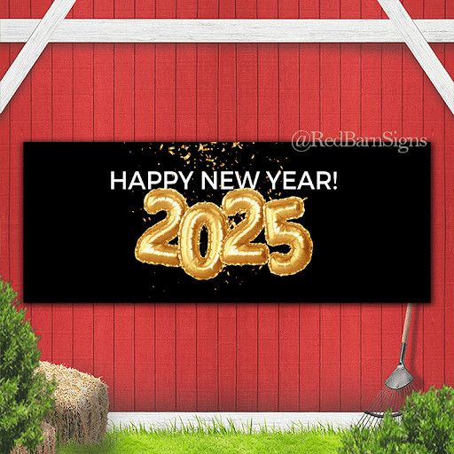 Happy New year 2025 gold and black banner