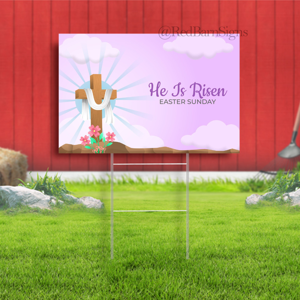 He Is Risen Easter Sunday Indoor Holy Week Palm Sunday Yard sign with H-Stakes 0