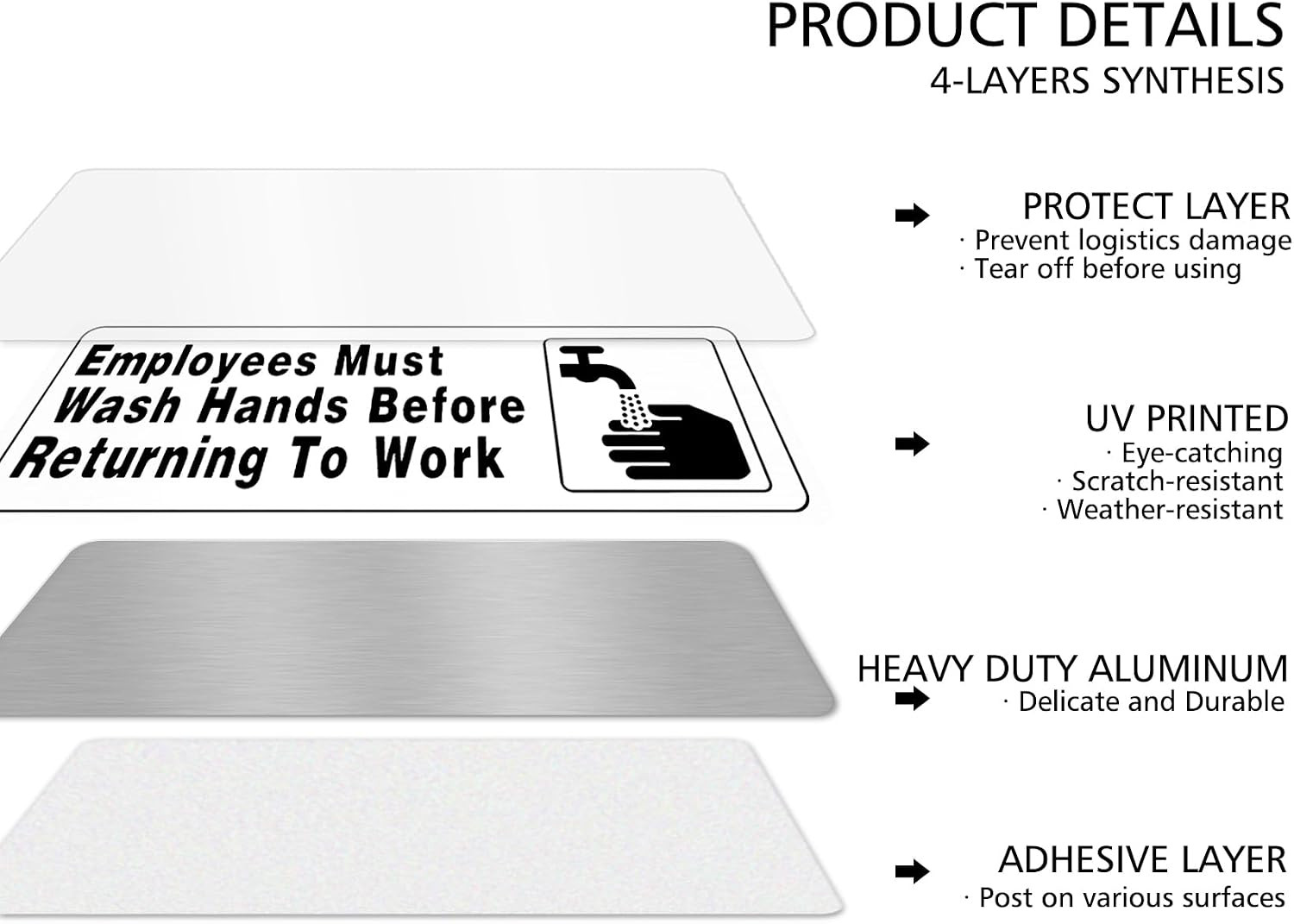 Employees Must Wash Hands Before Returning to Work 9×3 Inch Aluminum Silver Sign