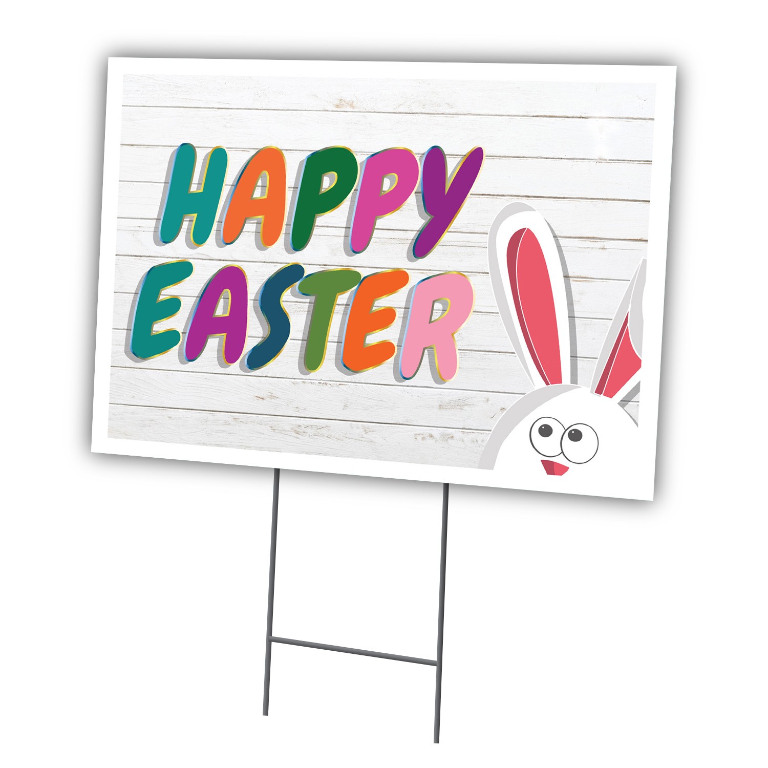 Happy Easter Yard Sign & Stake Outdoor Plastic Coroplast Egg Bunny Basket