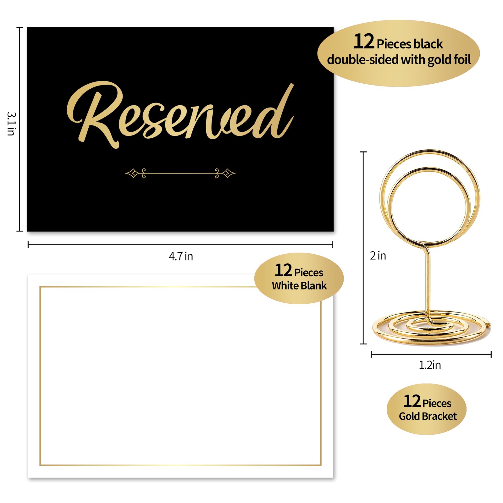 12 PCS Gold Foil Reserved Signs With Stand Seating Signs Wedding Black