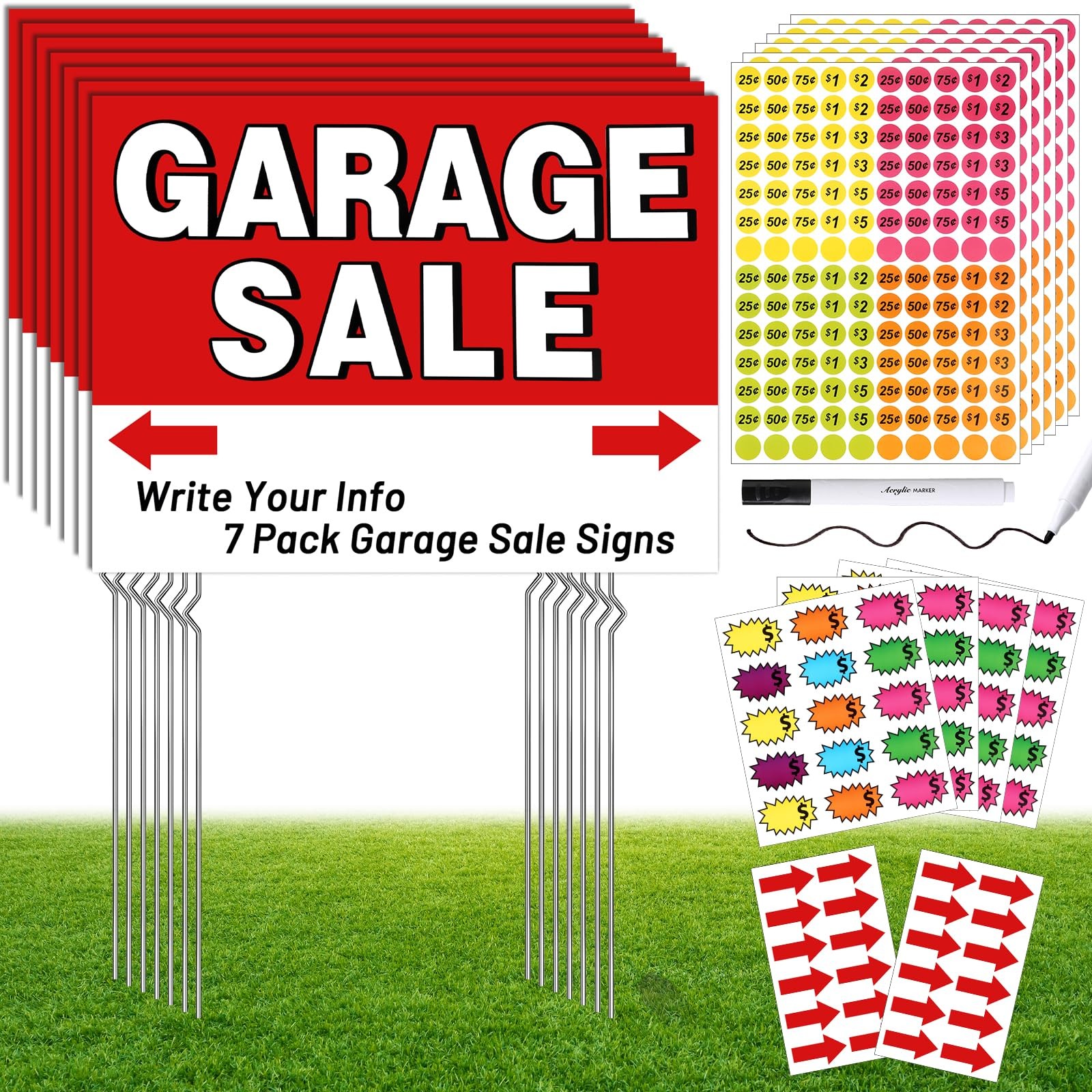 20 Pcs Garage Sale Signs Kit – 17×13 Inch Garage Sale Sign With Metal Stakes,…