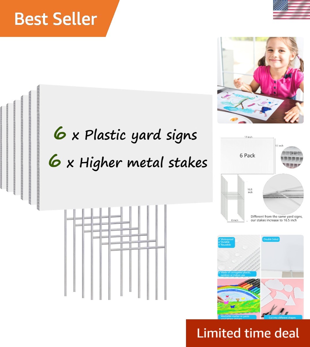 Reusable Blank Lawn Signs with Metal Stakes – Perfect for Garage Sales, 6 Pack