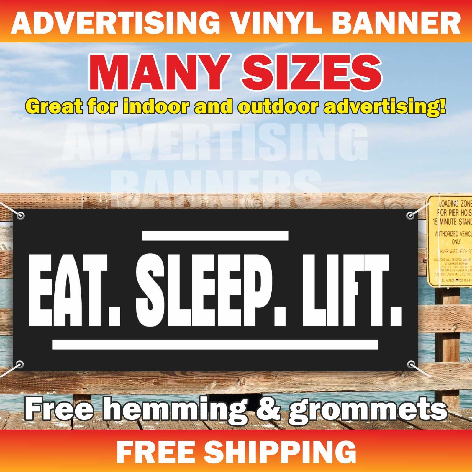 EAT. SLEEP. LIFT. Advertising Banner Vinyl Sign Motivational Poster Workout GYM