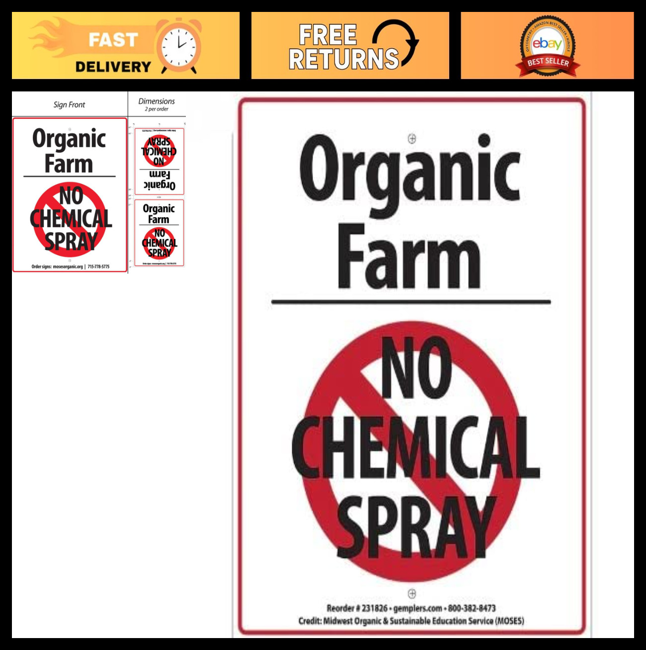 Organic Farm No Chemical Spray Sign – Eco-Friendly Garden Warning Sign, Safe for