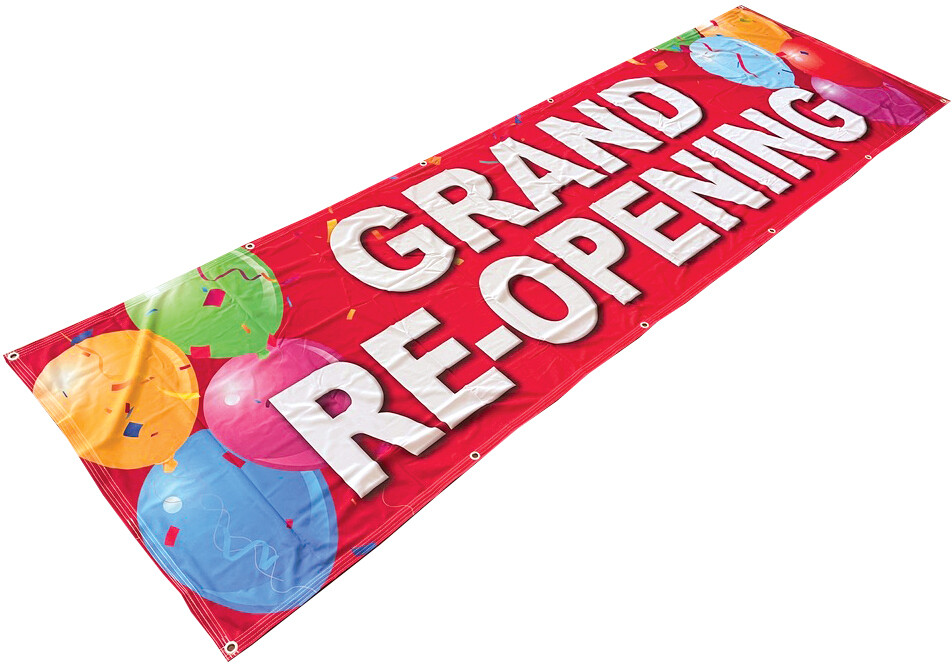 3×10 ft GRAND RE-OPENING Banner Sign wb Polyester Fabric rb