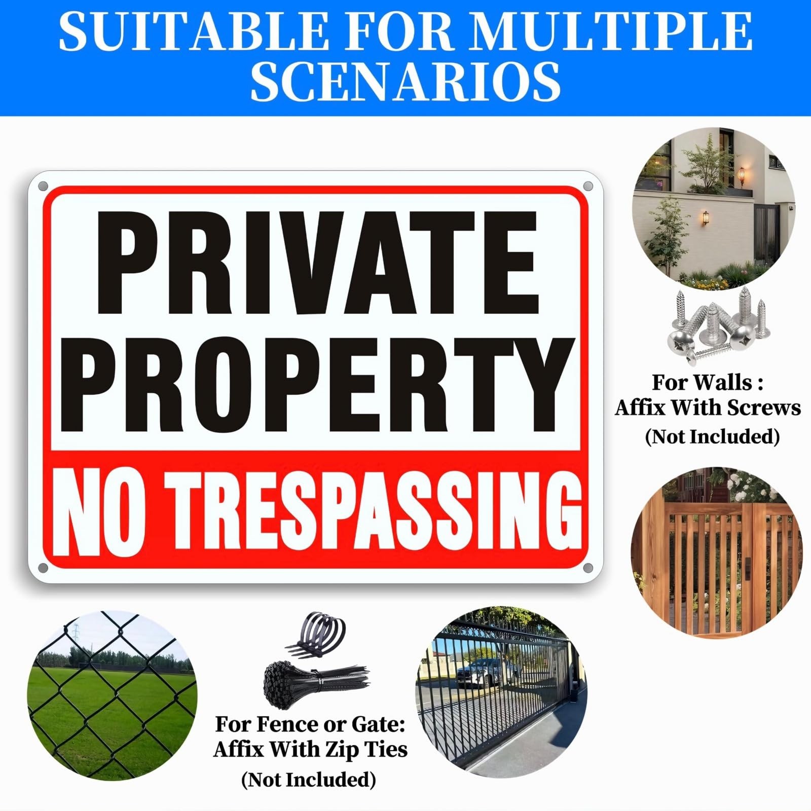 No Trespassing Signs Private Property (4-Pack), 10×7 Inch Reflective Rust-Proof