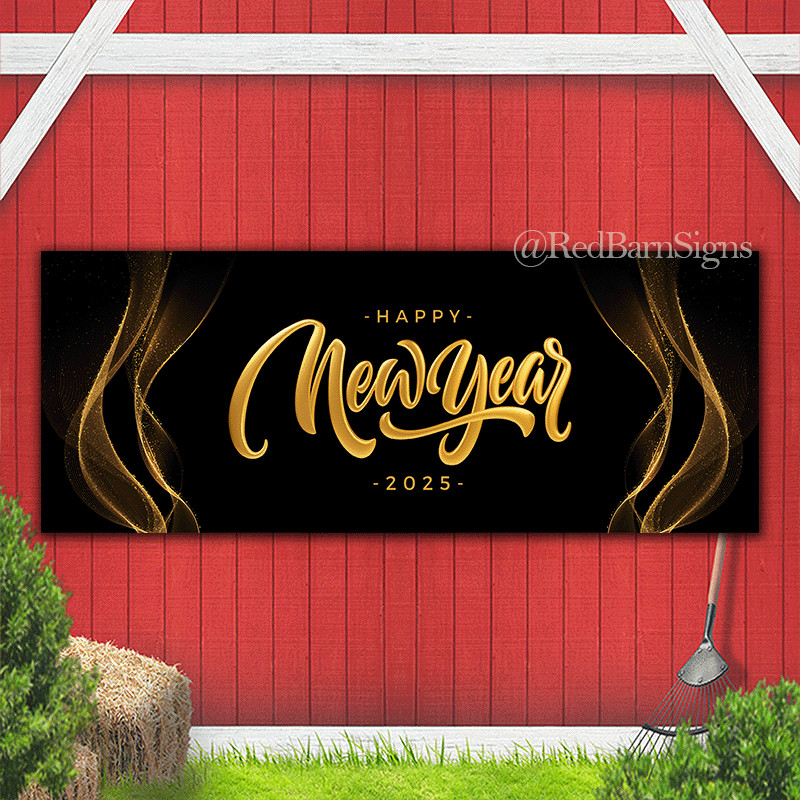 Happy New Year 2025 Golden Black background banner