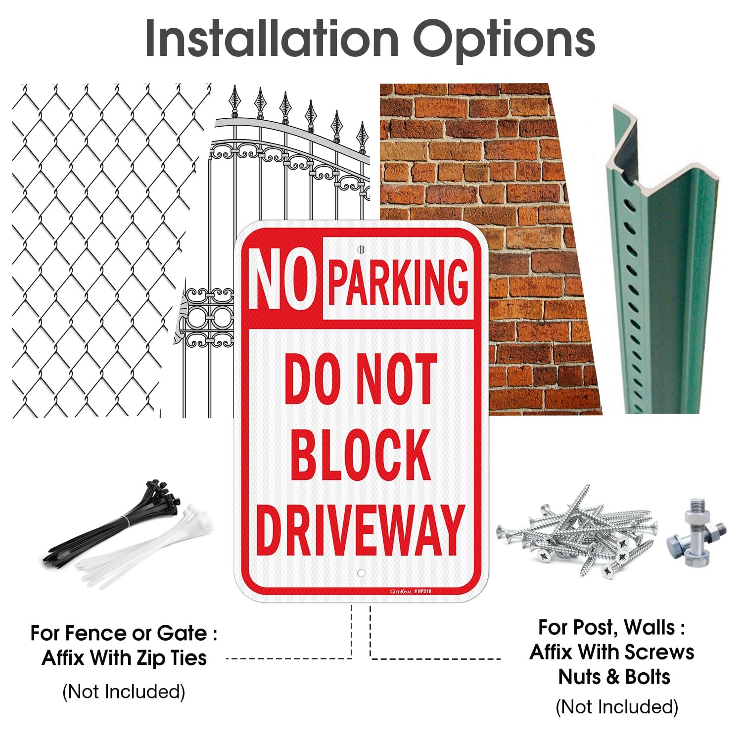 18×12 Inch Large No Parking Signs Reflective Aluminum Fade Resistant