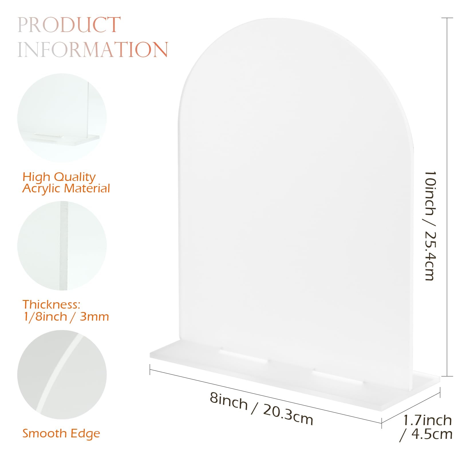 Frosted Arch Acrylic Sign Stand Blank DIY Wedding Table Numbers 8×10 In 5 PCS
