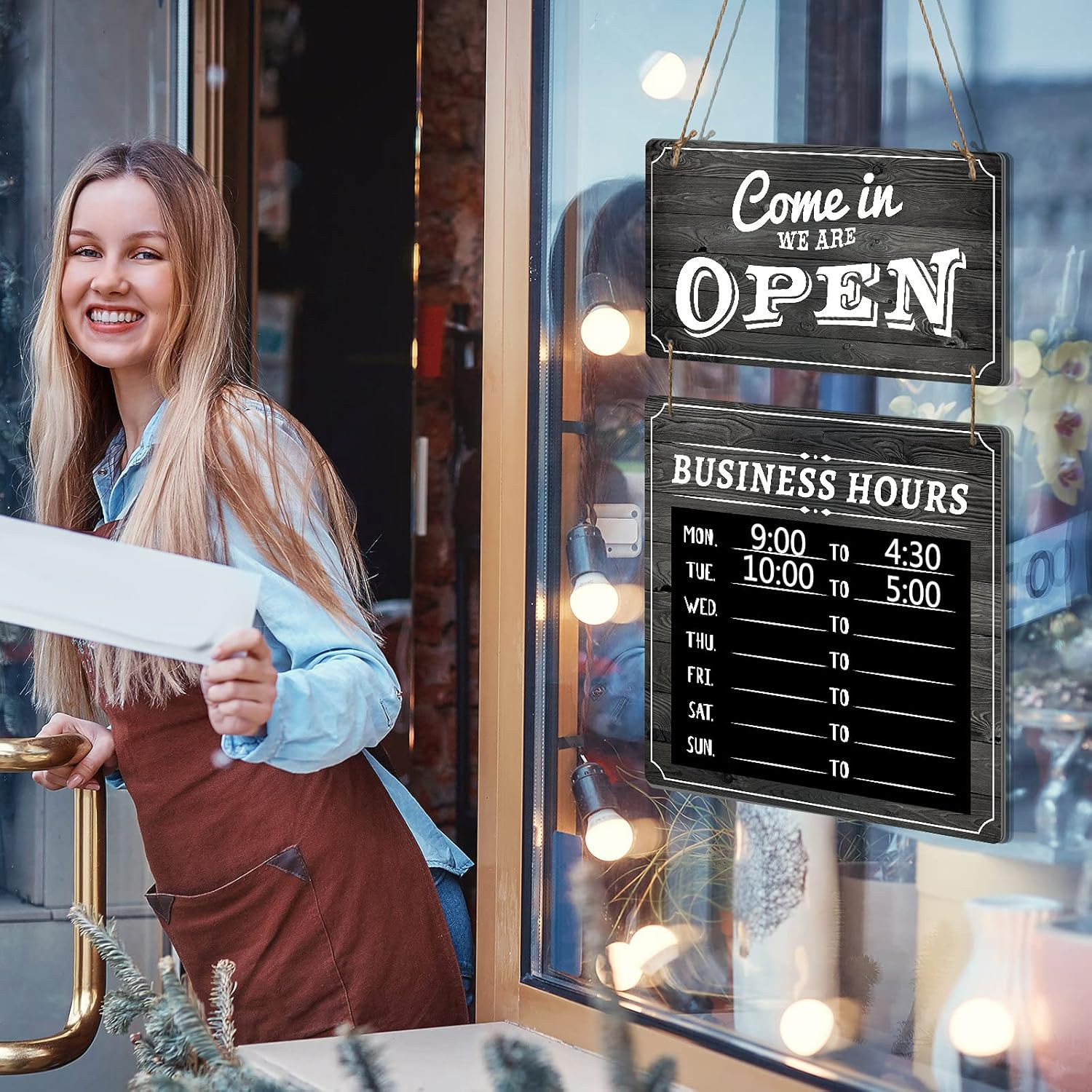 Open Closed Business Hours Sign Flip Changeable Store Time Mark Sign with Time D