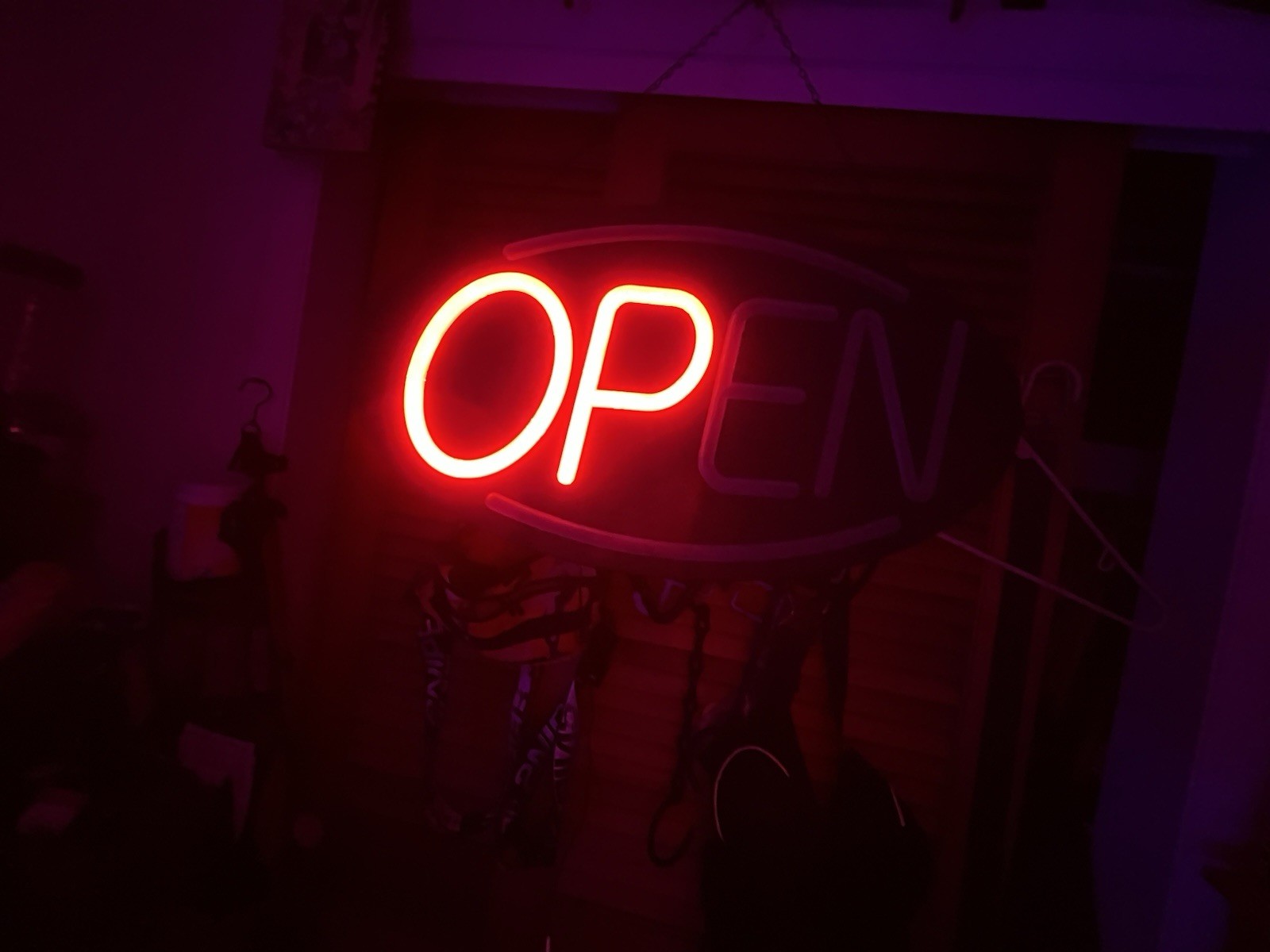 Neon Illuminated Hanging Red Blue Business Open Sign