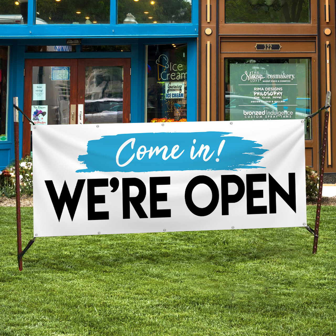 7ft. Wide by 2.5ft. Generic COME IN WE’RE OPEN Vinyl Banner Business Sign Aviso