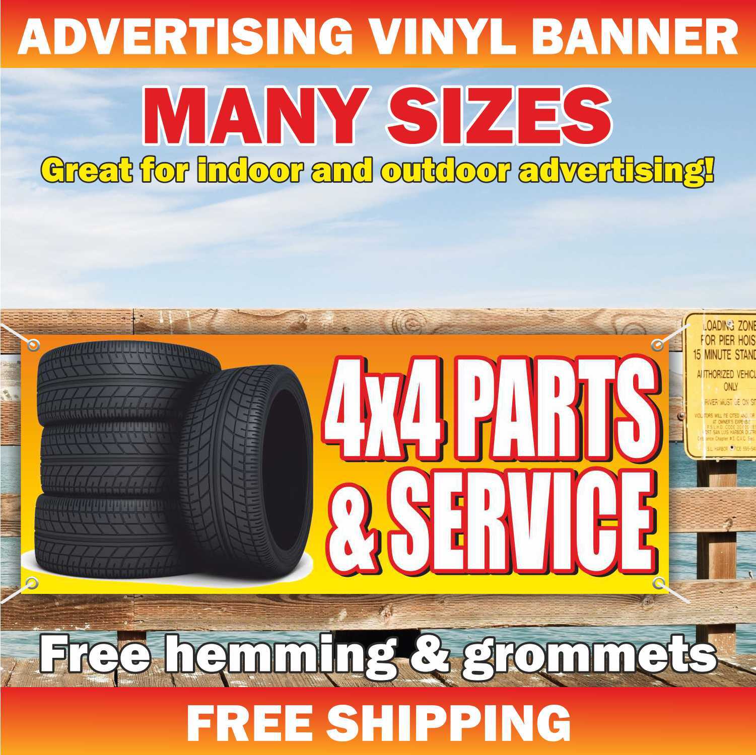 4×4 PARTS SERVICE TIRES Advertising Banner Vinyl Mesh Sign repair mechanic check