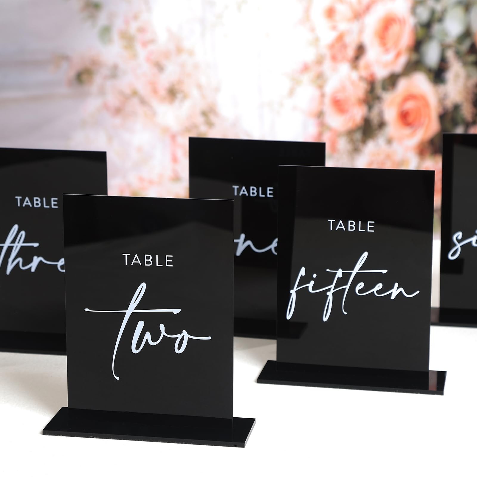 Double Sided Table Numbers 115 Black 5×7″ Acrylic Signs Stand Holder Set