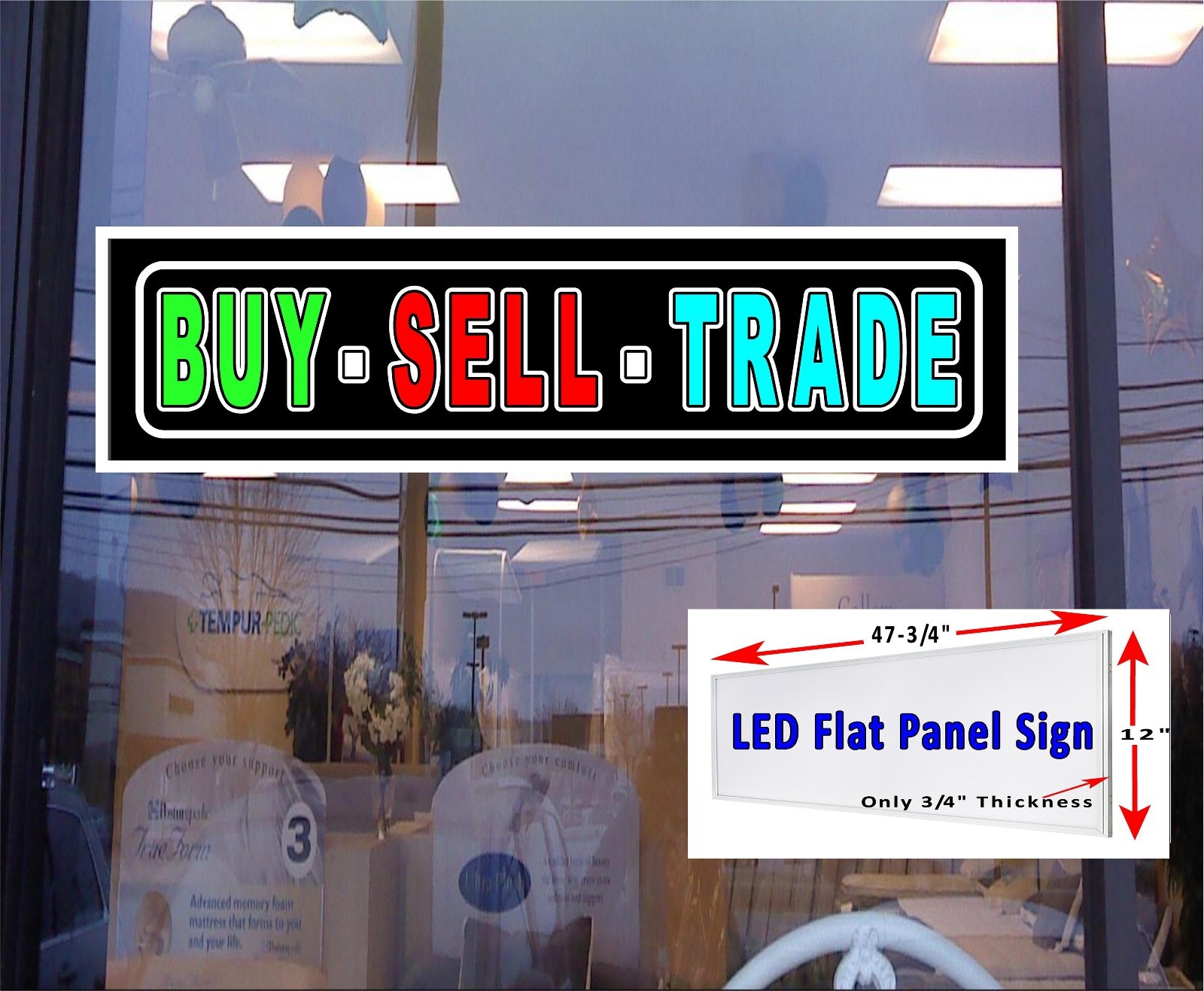 BUY SELL TRADE LED Light box window sign 48″x12″