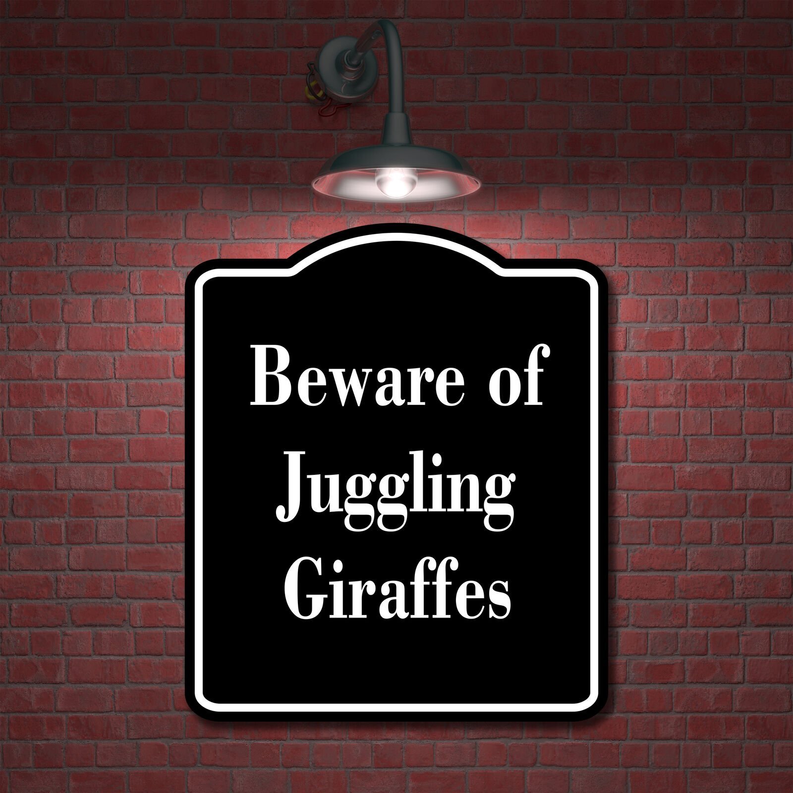 Beware of Juggling Giraffes BLACK Aluminum Composite Sign
