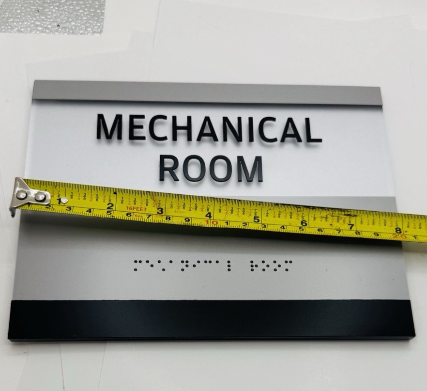 MECHANICAL ROOM Sign BRAILLE RAISED LETTER Acrylic Adhesive Back 6×8″