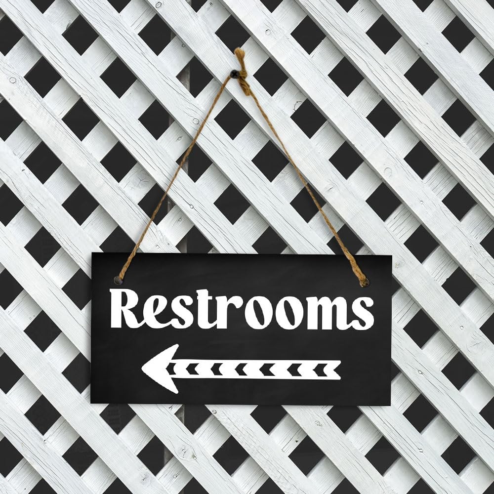 Restrooms Left Arrow 5×10 Inch Hanging Wall Door Sign Bathroom Decor Set