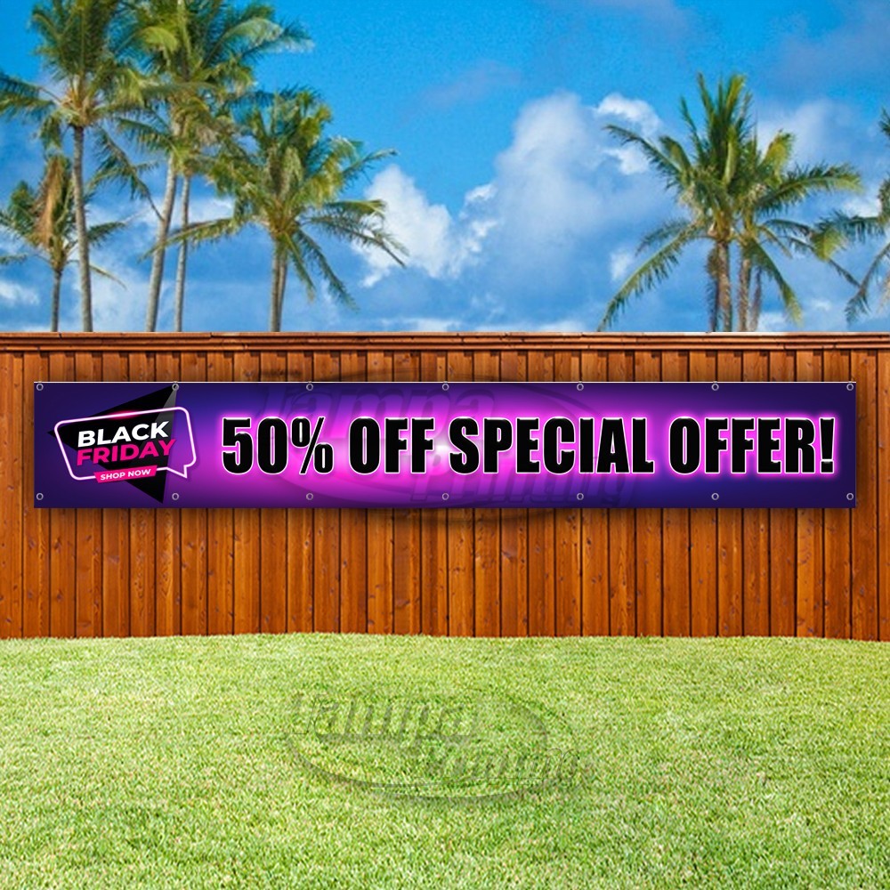 BLACK FRIDAY 50 OFF SPECIAL OFFER Advertising Vinyl Banner Flag Sign USA XL01513