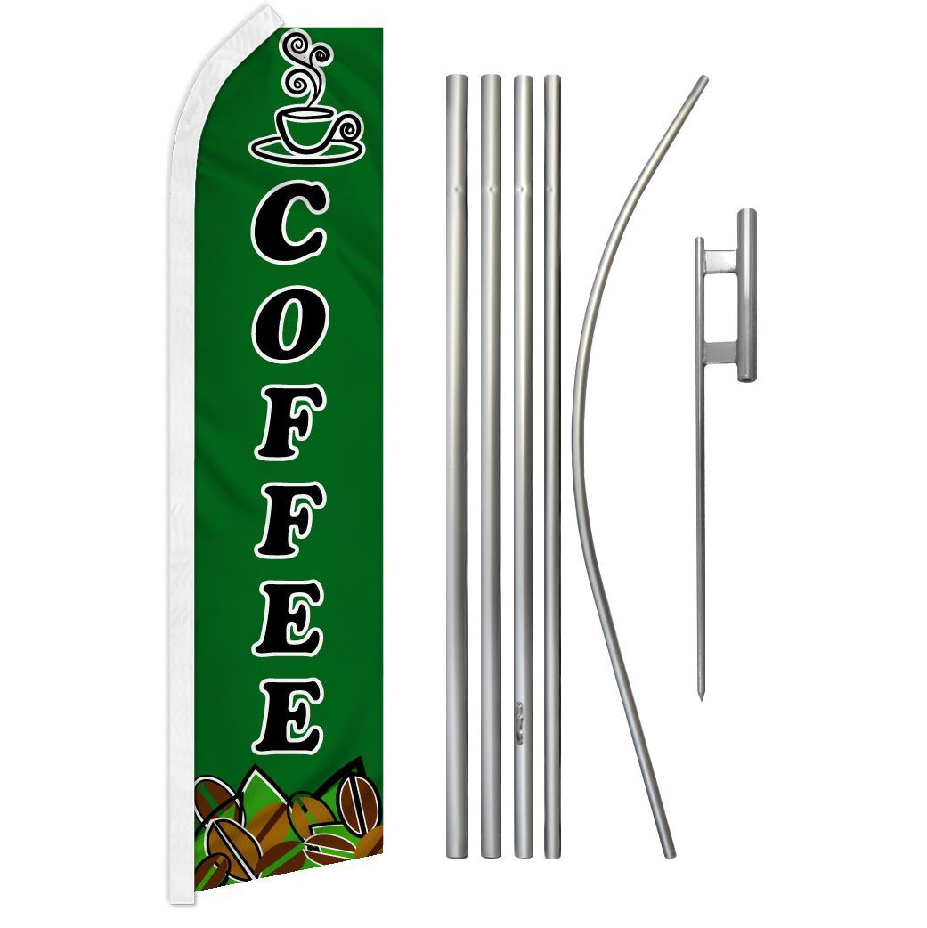 “COFFEE” Advertising Super Flag & Pole Kit cafe espresso tea drink beverage